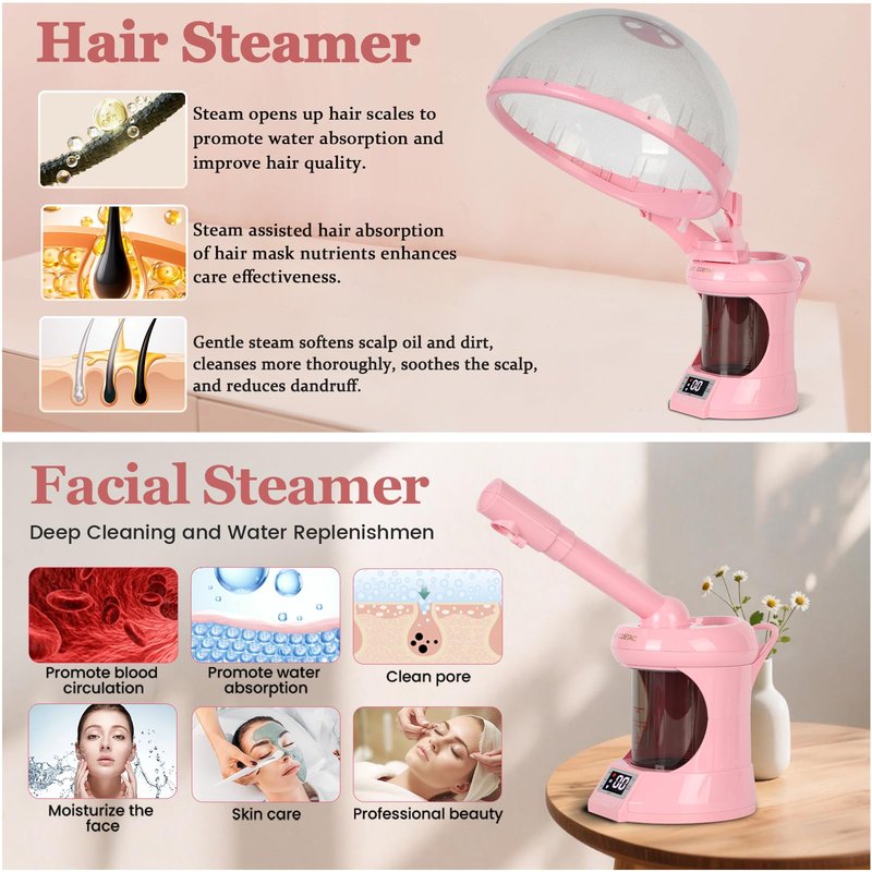 LKT COBTAC Hair Steamer 2 in 1 Hair and Facial Steamer,Design for Personal Use at Home or Small Salon Shops