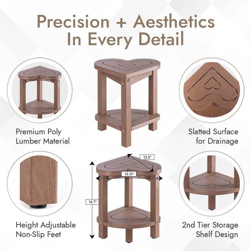 Corner Shower Stool for Inside Shower - Waterproof Corner Shower Bench, HDPE Plastic Bathroom Bench, Adjustable Height Corner Chair for Shaving Legs,Storage Shelf,Non-Slip Feet，Brown