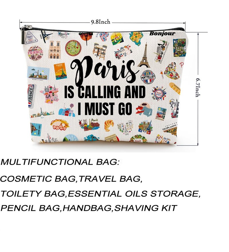 Paris Travel Cosmetic Bag - Paris City Skyline Themed Gifts for Women, Friends, Sister, Bachelorette Party Favors, Girls Trip