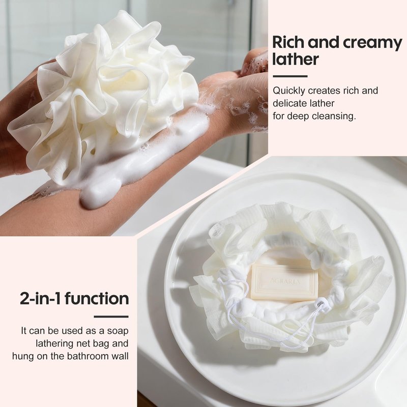 NVTED Bath Tools Set, 5 PCS Loofah Washcloth Combo 2-in-1, Suction Cup Bath Ball，Silicone Body Bath Brush with Waterproof Cosmetic Bag, for Body Wash and Smooth Skin
