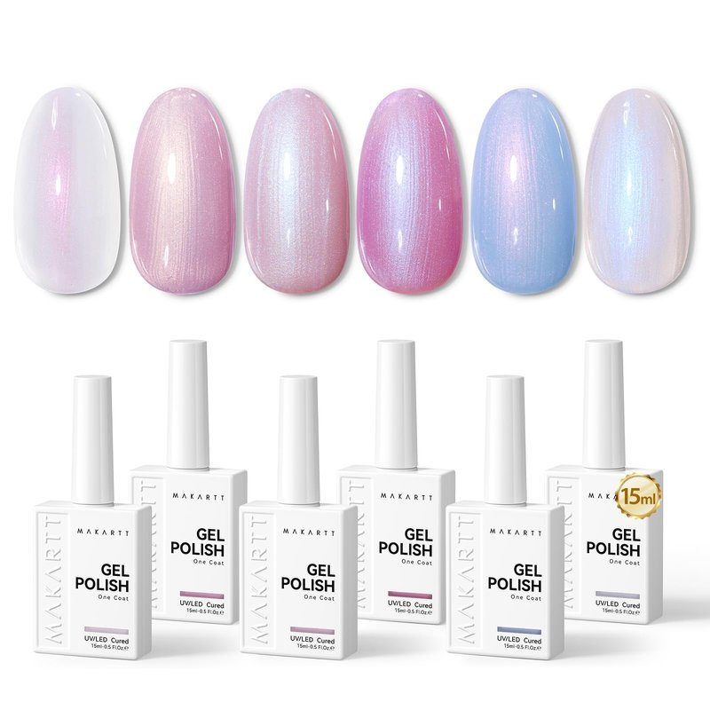 Makartt Pearl Gel Nail Polish Set 15ml One N'Done 6 Colors Shimmer Mermaid Glitter UV Gel Polish Soak Off High-Gloss, Salon-Grade Nail Art Manicure DIY Salon Home - Nebula Spectrum