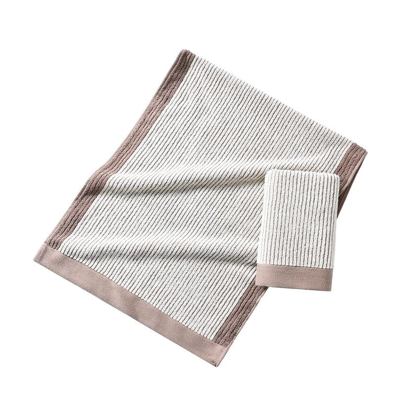 sense gnosis Beige Ribbed Striped Hand Towels Soft Absorbent Face Towels 100% Cotton Decorative Coffee Border Hand Towels for Bathroom Hotel Shower,Set of 2