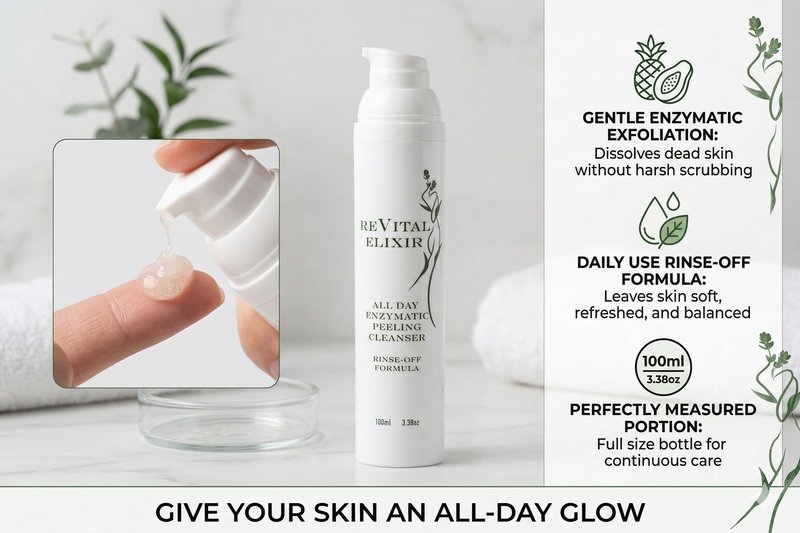 Revital Elixir Enzymatic Peeling Cleanser – Gentle Daily Exfoliating Face Wash with Enzymes – Improves Skin Tone & Texture, 100ml (3.38oz)