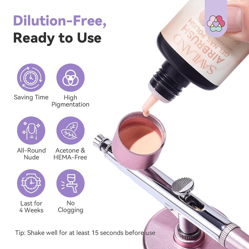 SAVILAND Airbrush Gel Nail Polish - Light Nude, Hema & Acetone Free, Non-Toxic 20 ml for Ombre Nails