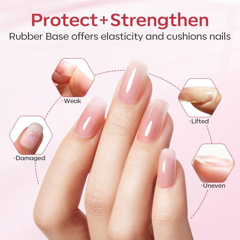Modelones Rubber Base Gel Nail Polish - 6 Color Builder Set | Strengthening Apex for Weak Nails