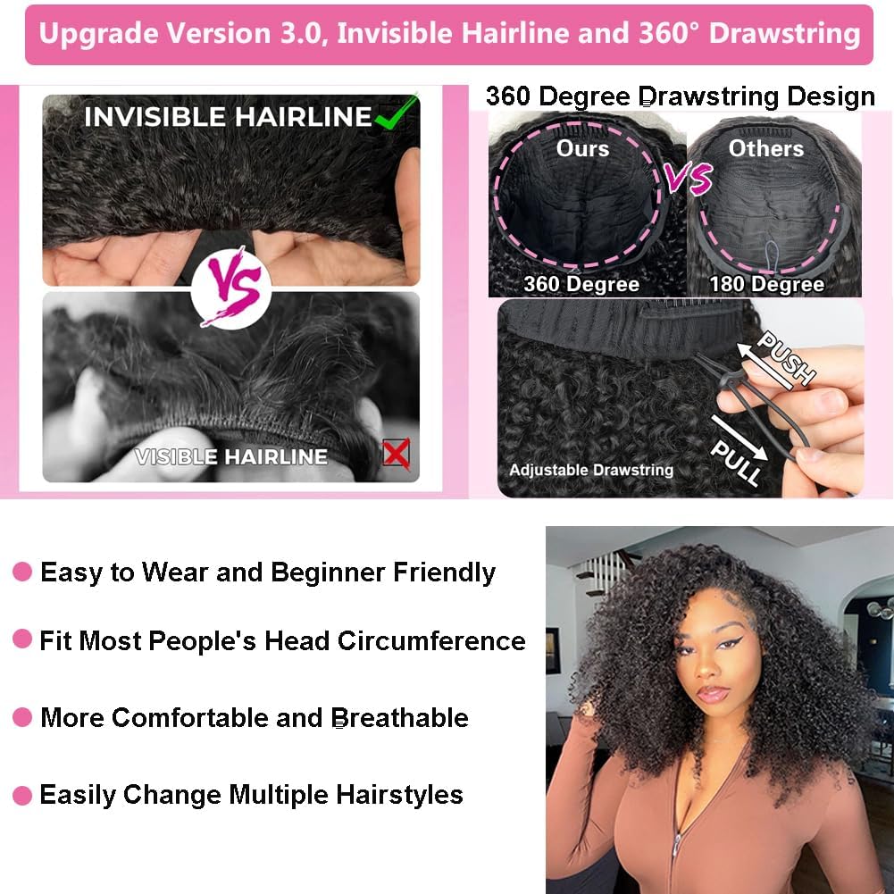 Virginess Kinky Curly Half Wig - 12 Inch Human Hair, Glueless & Beginner Friendly | Seamless Drawstring Design for Black Women