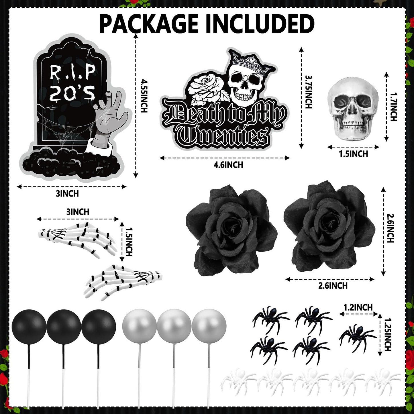 Death to My 20s 30th Birthday Decorations - Rip to My 20s Funeral Black Cake Topper & Decorations for Her & Him - Dirty 30 Cake Topper