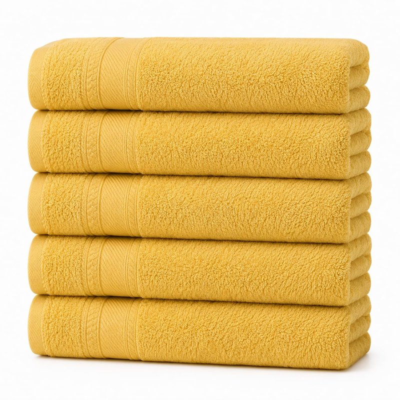Bath Towels 27x52 | Soft & Quick-Dry | Highly Absorbent 100% Ring Spun Cotton Towels for Bathroom, Spa, Home & Hotel Use (Yellow (Pack of 5))