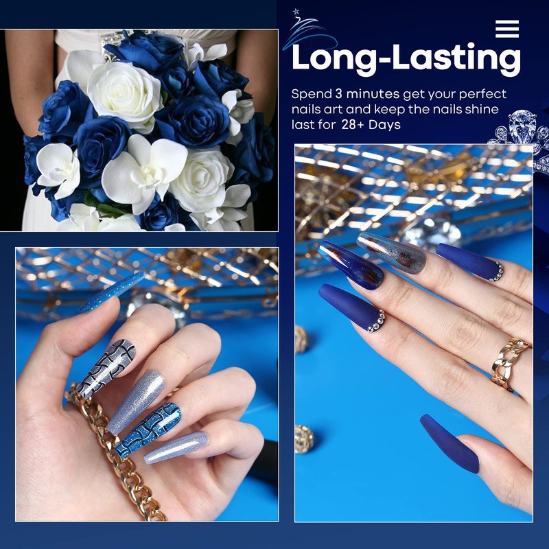 modelones Blue Gel Nail Polish Set, 6 Blue Christmas Color Changing Gel Polish Winter Glitter Nail Polish Gel Kit Soak Off LED Nail Art Manicure Holiday Gifts for Women Girls DIY Home Salon