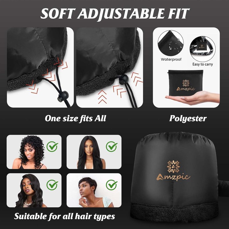 Bonnet Hood Hair Dryer Attachment - Integrated Headband for Faster Drying | Adjustable Black Design