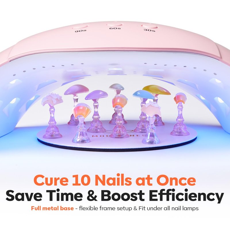 Modelones Nail Stand Set, Magnetic Aurora Pink Nail Stands for Press ons False Nail Tips Practice Acrylic Holder with 200pcs Sticky Tabs Strong Metal Base Painting Display DIY & Salon Use