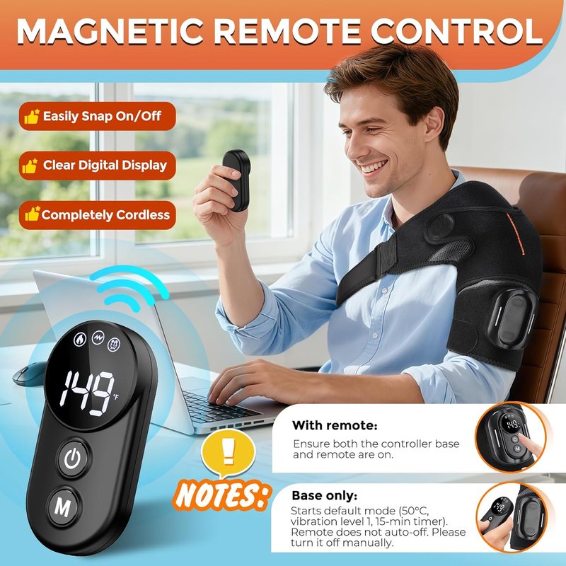Cordless Shoulder Heating Pad - Portable Heated Wrap for Pain Relief | 5 Heat & Vibration Settings