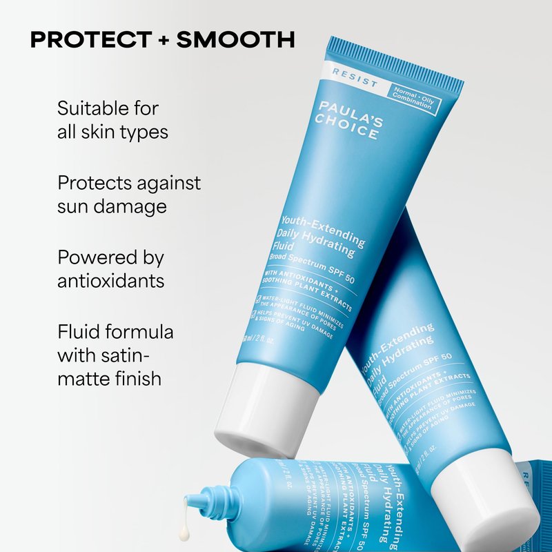 Paula's Choice RESIST Daily Hydrating Fluid Face Moisturizer with SPF 50 Sunscreen, Face Sunscreen for Oily Skin, Chamomile & Vitamin E, UVA/UVB Protection, Fragrance-Free, TSA Friendly, 2 Fl Oz