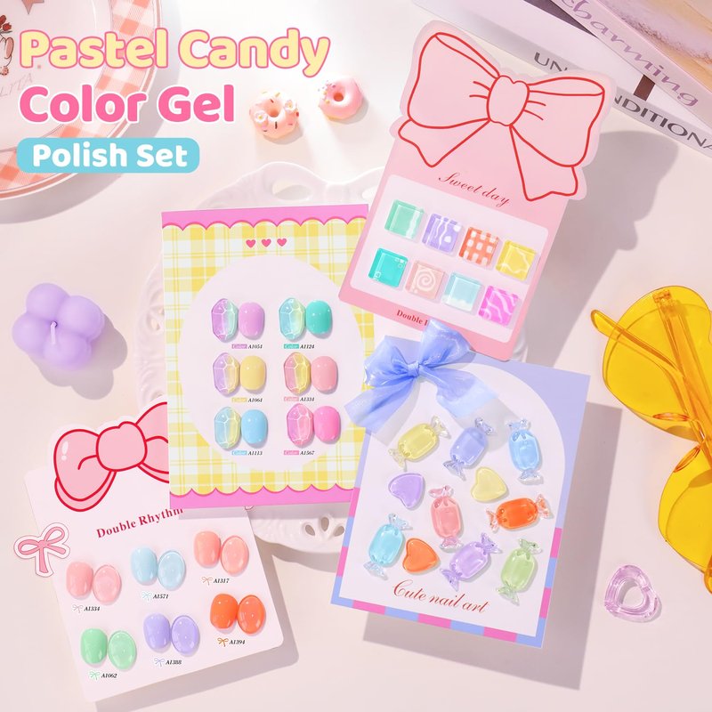 Double Rhythm 28Pcs 0.5Oz Gel Nail Polish Set Same Color Same Bottle Gel Polish Kit Nail Art Manicure Salon DIY at Home for Women (Pastel Candy Collection-T24-5)