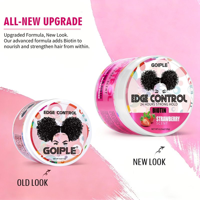 Goiple Edge Control Wax for Women Strong Hold Non-greasy, Edge Wax Styling Gel for Black Women Hair No Flaking, White Residue, Shine and Smooth Strawberry Scent 4oz