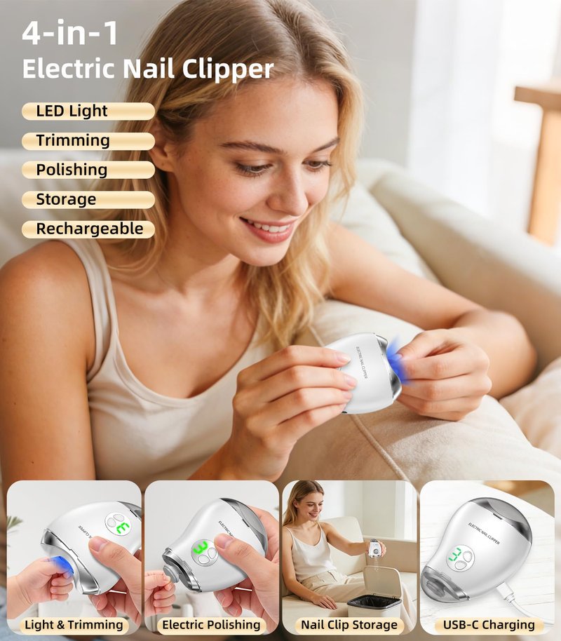 2026 Upgrade 2-in-1 Electric Nail Clipper & Filer, Baby Nail Trimmer with LED Light 3-Speed Quiet (<45dB) Portable Nail Cutter for Seniors & Adults, Rechargeable via USB-C