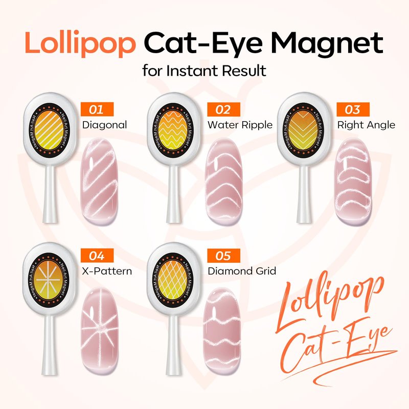 modelones Cat Eye Magnet, 10PCS Cateye Magnet for Nails Cat Eye Gel Nail Polish Tools Heart Hole Square Powerful 3-in-1 Dual Head Magnetic Wand Heart French Floral Effect Salon DIY Use Gift