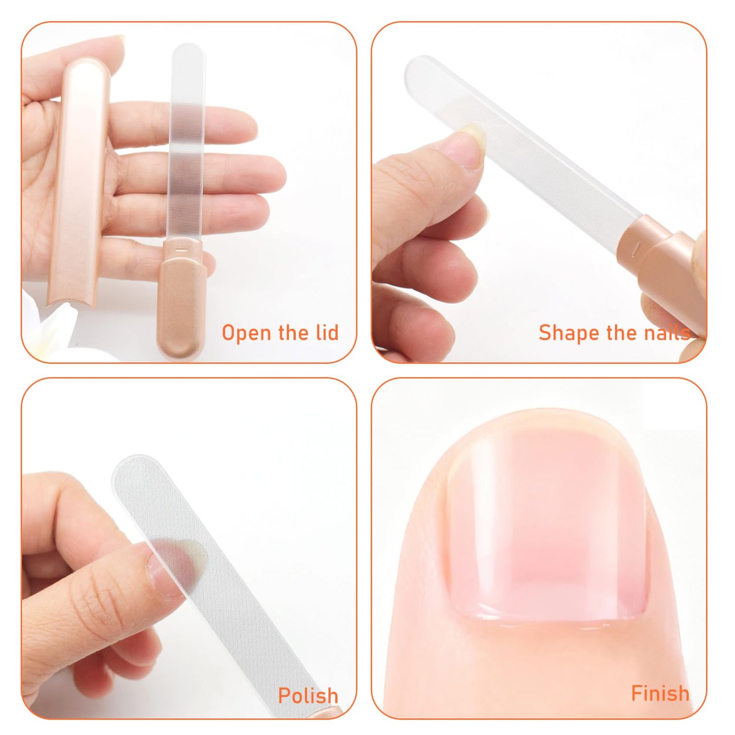 WOKOTO 2 Packs Glass Nail File with Case for Nail Shaping & Polishing, Rose Gold & Black Double Sided Transparent Crystal Diamond Fingernail Files Glass Nail Buffer for Natural and Acrylic Nails