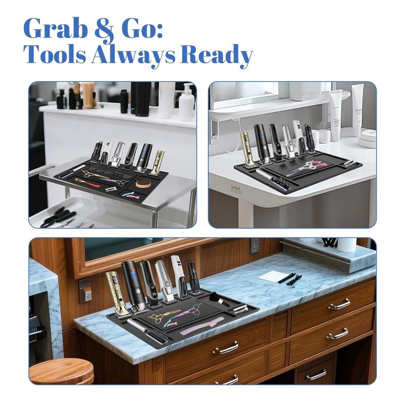 Magnetic Barber Mat - Organizer for Clippers with 6 Strong Magnets | Grooming Station Tool Pad