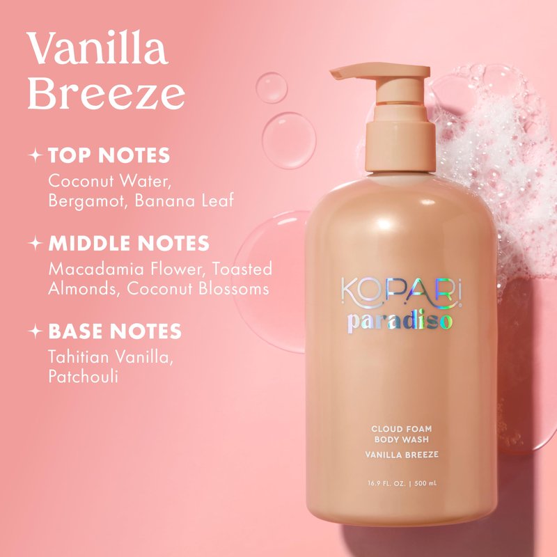 Kopari Paradiso Cloud Foam Body Wash – Vanilla Breeze | Hydrating Foaming Body Wash with Hyaluronic Acid & Vitamin E | Gentle Cleanse, Cozy Scent