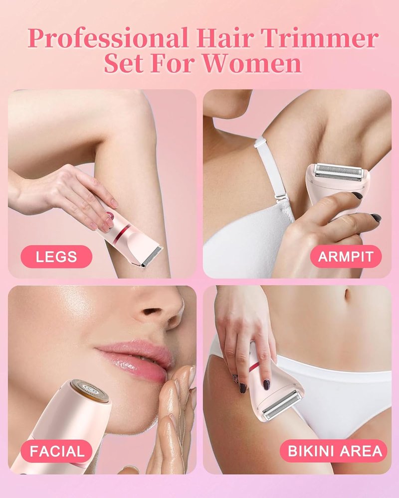 Bikini Trimmer for Women - 3-in-1 Electric Razor for Pubic & Body Hair | IPX6 Waterproof, Pink