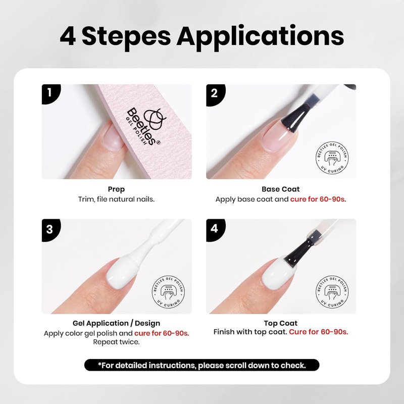 Beetles Gel Nail Kit - HEMA-Free 10ML White & Black Polish Set with UV Light | DIY Manicure Essentials