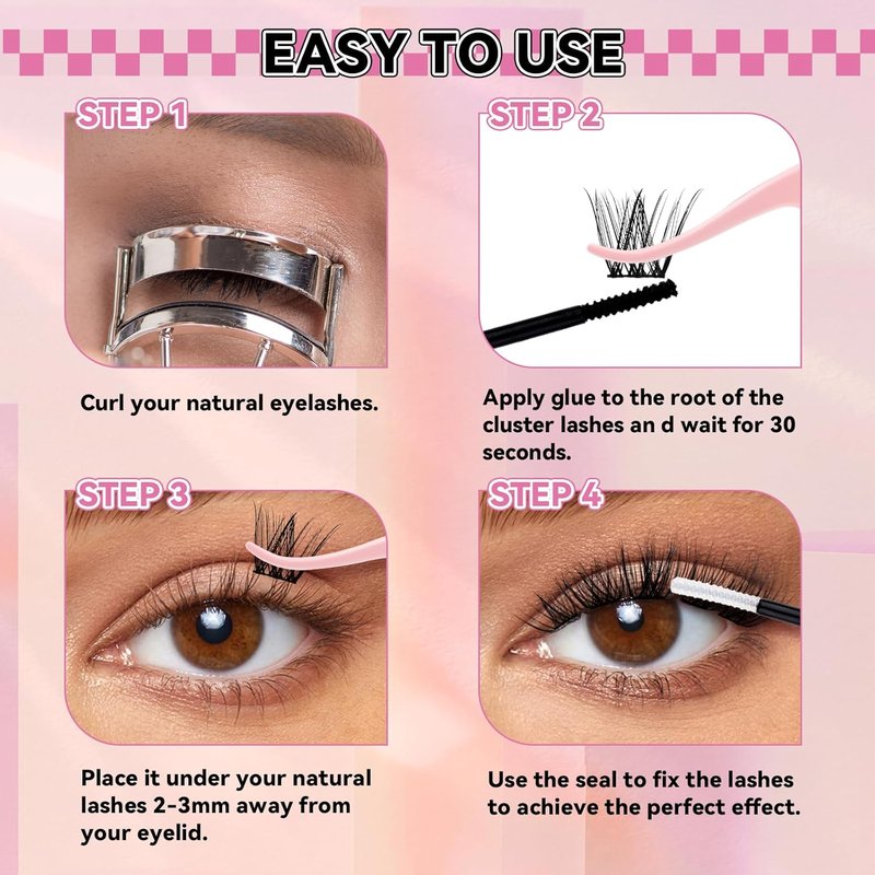 FADLASH Wispy Eyelash Cluster Extensions - D Curl, 8-16mm, 168 Pcs, Soft & Reusable Natural Lashes