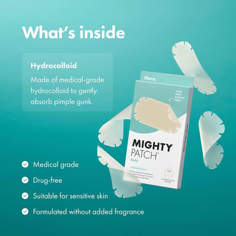 Mighty Patch | XXL Hydrocolloid Body Patch for Bacne & Chestne - Medical-Grade, 4 Count