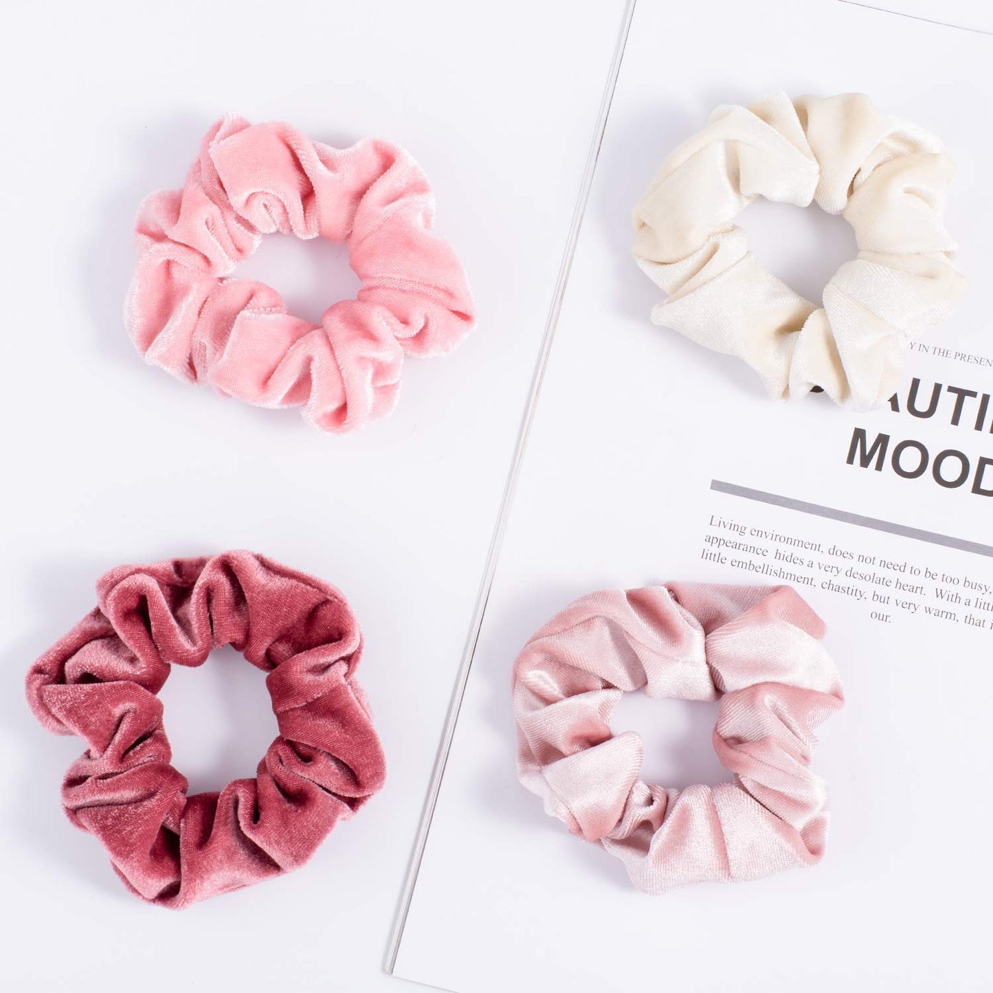 Whaline Velvet Scrunchies - 12 Pcs Blush Theme Hair Ties for Women | Soft, Thick Bobbles for Girls