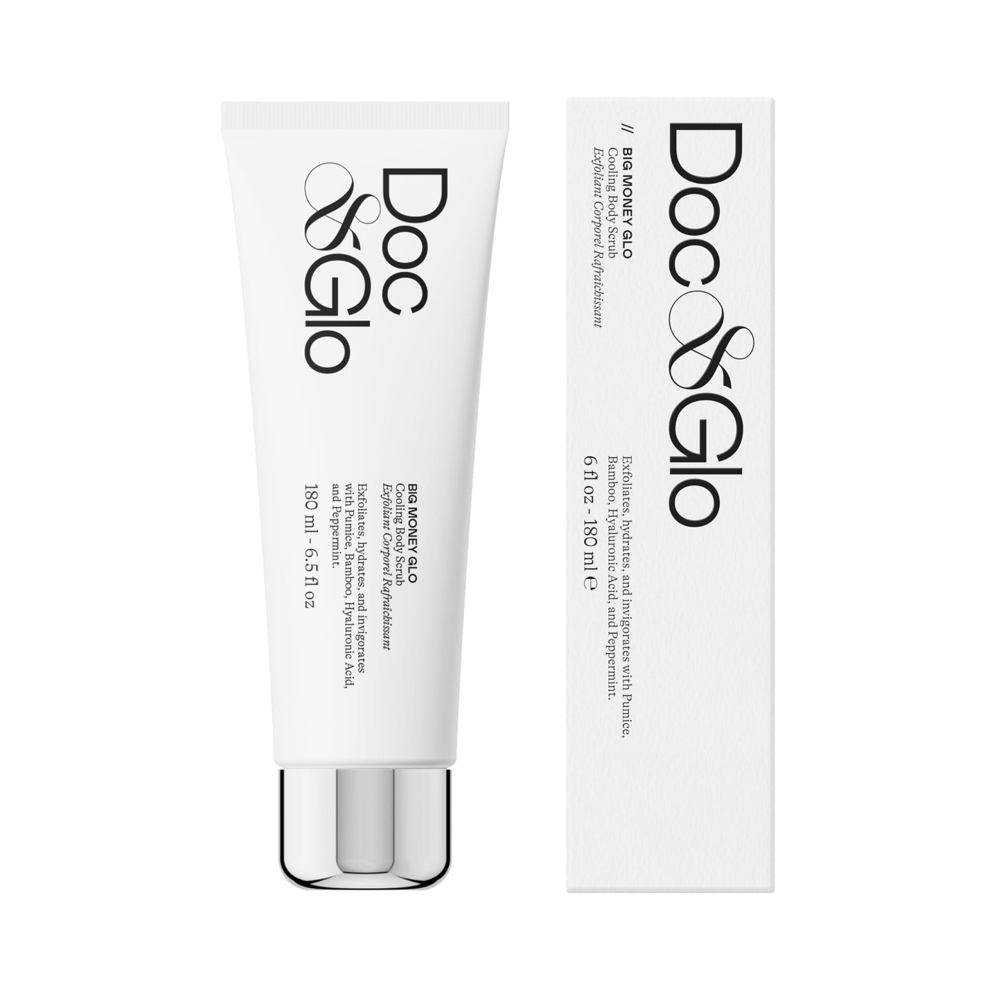 Doc & Glo Big Money Glo Cooling Body Scrub, Exfoliating Body Scrub with Pumice, Bamboo & Hyaluronic Acid, Peppermint Body Scrub for Smooth, Hydrated Skin 6.5 Fl Oz