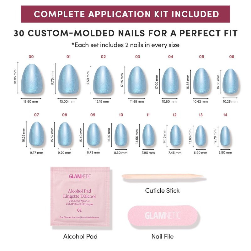 Glamnetic Quick Press Mani - No Glue Press On Nails, Just Peel and Stick, Almond Extra Short Nails, Mess Free, Salon Quality Stick On Nails, Ocean Prism | in 15 Sizes - 30 Nail Kit