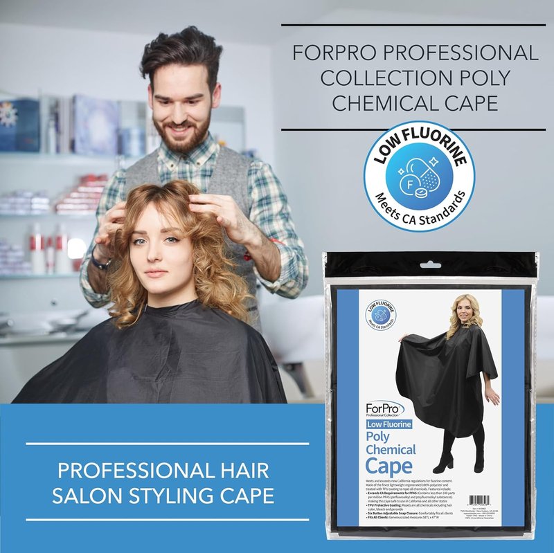 Professional Hair Salon Styling Cape - Low Fluorine Poly Material, Adjustable Snap Closure | 58” L x 47” W, Black