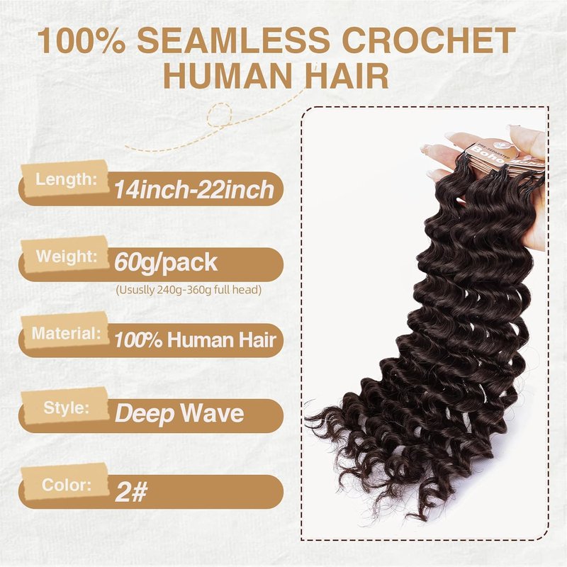 Miracle Knots Crochet Hair - Pre-Separated Deep Wave for Black Women | Easy Install, Lightweight, 14 Inch (2# Dark Brown)