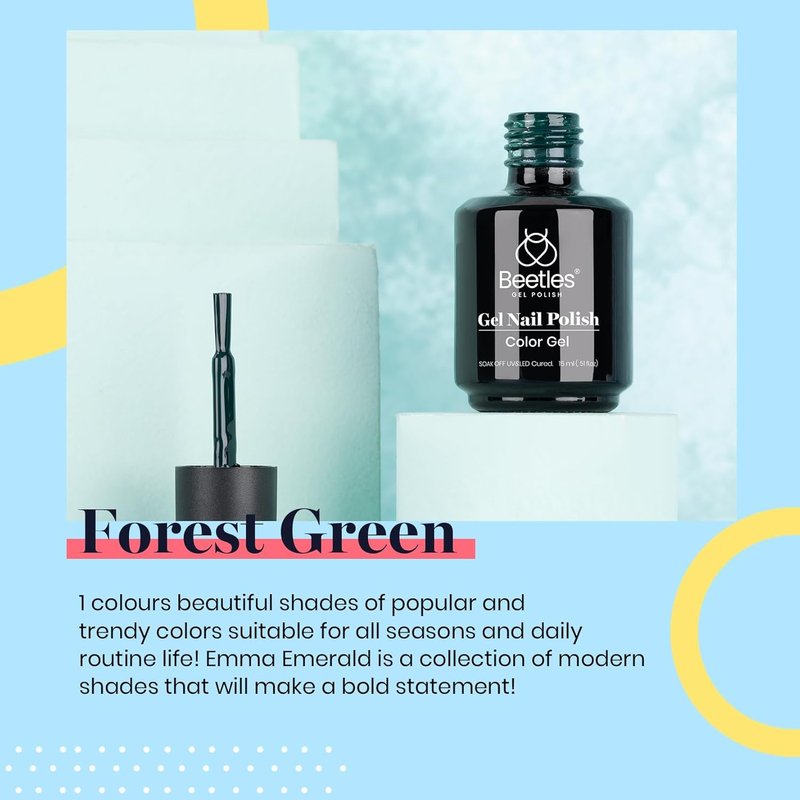 Beetles Green Gel Nail Polish - Dark Green Soak Off UV Gel for DIY Nail Art | 15ML (0.51OZ)