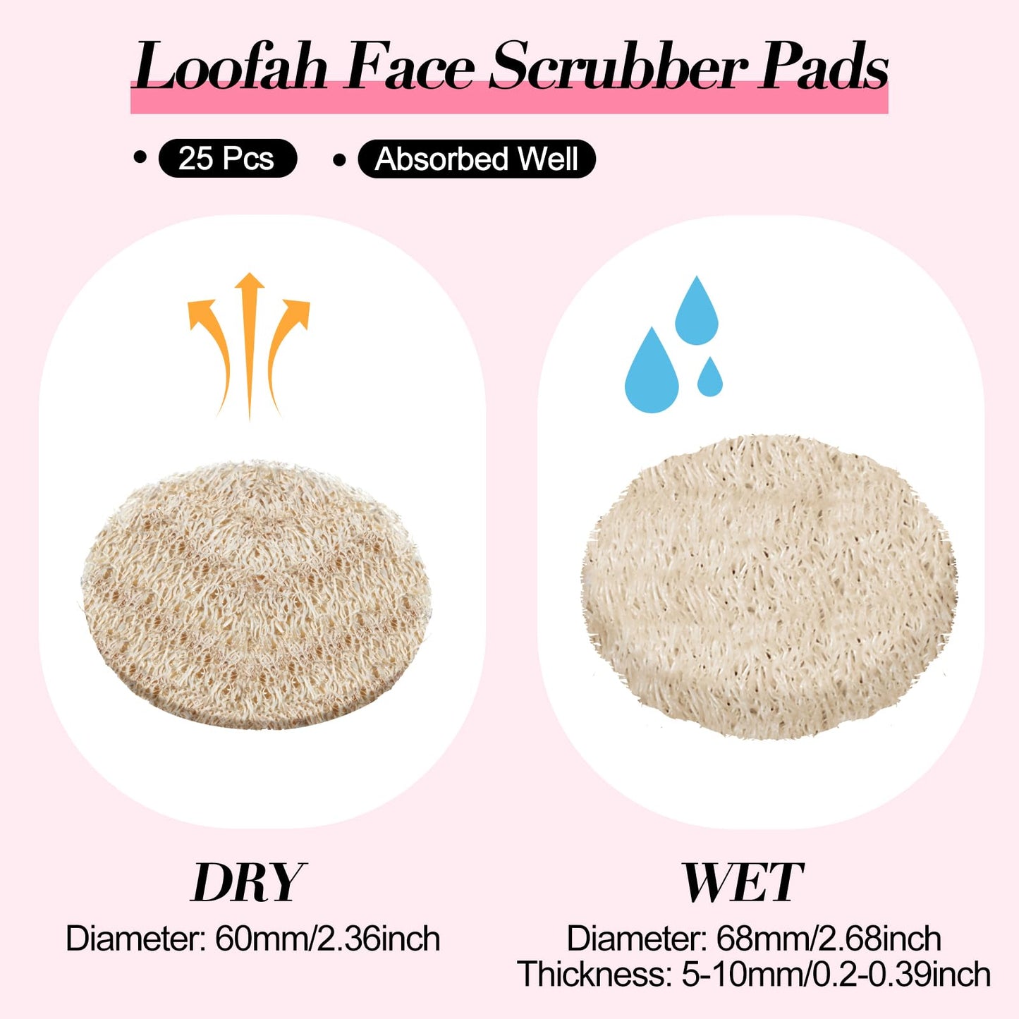 Bokon 25 Pcs Loofah Exfoliating Face Pads 2.36 Inches Round Natural Loofah Sponge Body Face Scrubber Remove Dead Skin Facial Pad Bulk for Bath Shower Spa Skin Cleaning Women Men (Beige)