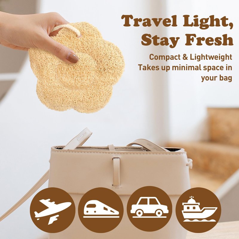 3 Pcs Natural Loofah Sponge Exfoliating Body Scrubber, Plant-Based Shower Luffa Pads with Cloth Backing, Large Bath Sponge for Men and Women
