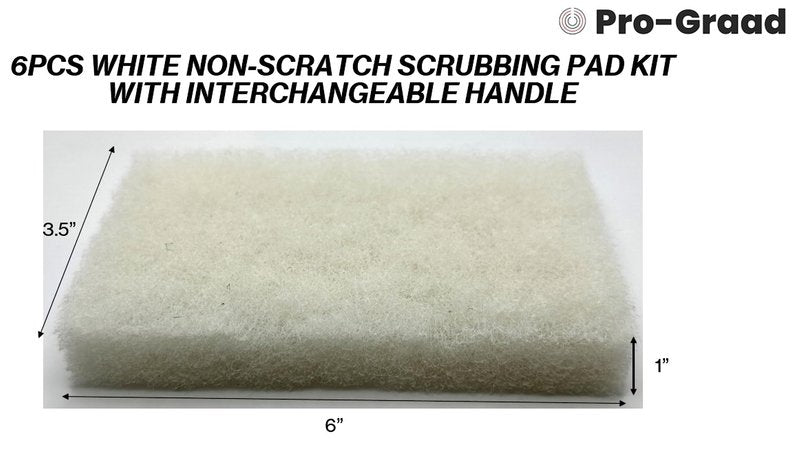 Handled Bath Scrubber 6 Piece Heavy Duty Cleaning Scrub Sponge Brush Bathroom Scouring Pads White Non-Scratch Remove Soap Scum Cleaning Shower Tile Bathtub Sink Pools Hot Tubs Waterline Steps Corners