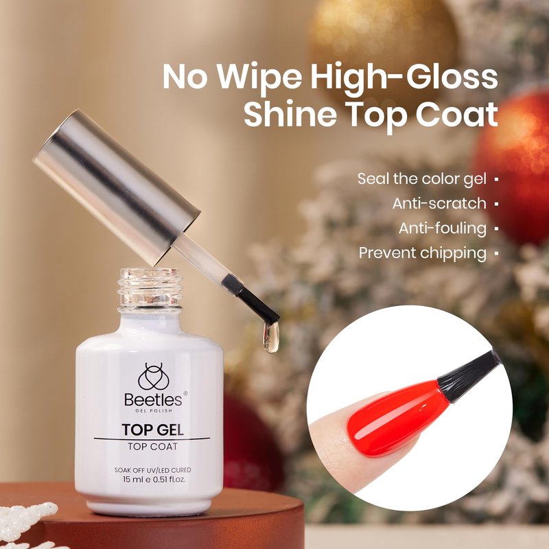 Beetles Gel Top Coat Set, 2Pcs 15ml Top Coat Gel Nail Polish No Wipe Long Lasting Shining Glossy Manicure Soak off U V Lamp Needed Nail Art Design Gifts for Women