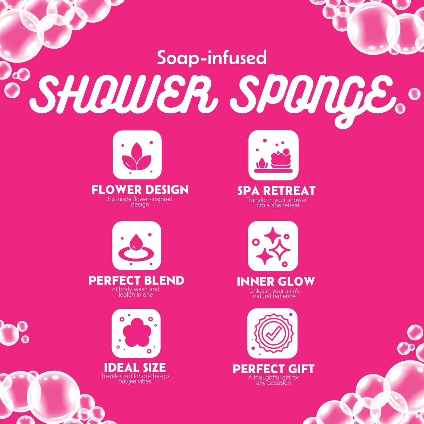 Soap Infused Sponge for Shower – Shower Sponge for Body - Pre Soaped & Scented Shower Sponge, Bath Sponges for Shower Women, Body Sponge for Bathing, Spa & Travel