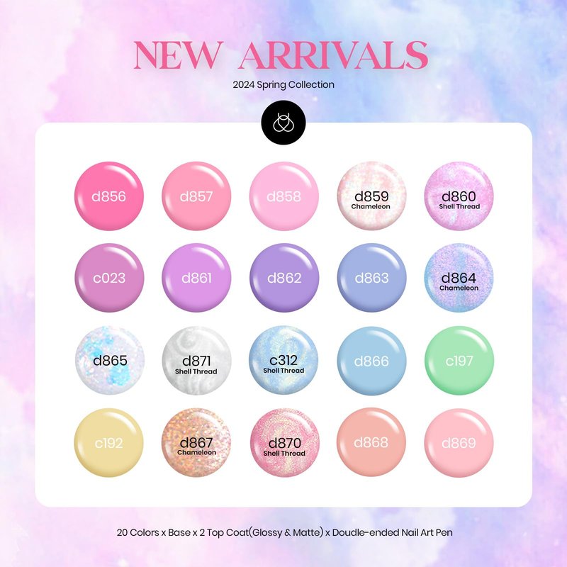 Beetles Pastel Gel Nail Polish Set - 24Pcs Macaron Spring Gel Polish with 3Pcs Base Top Coat, Pink Purple Blue Shimmer Green Colors Double-ended Brush Soak off UV Nail Gifts for Women