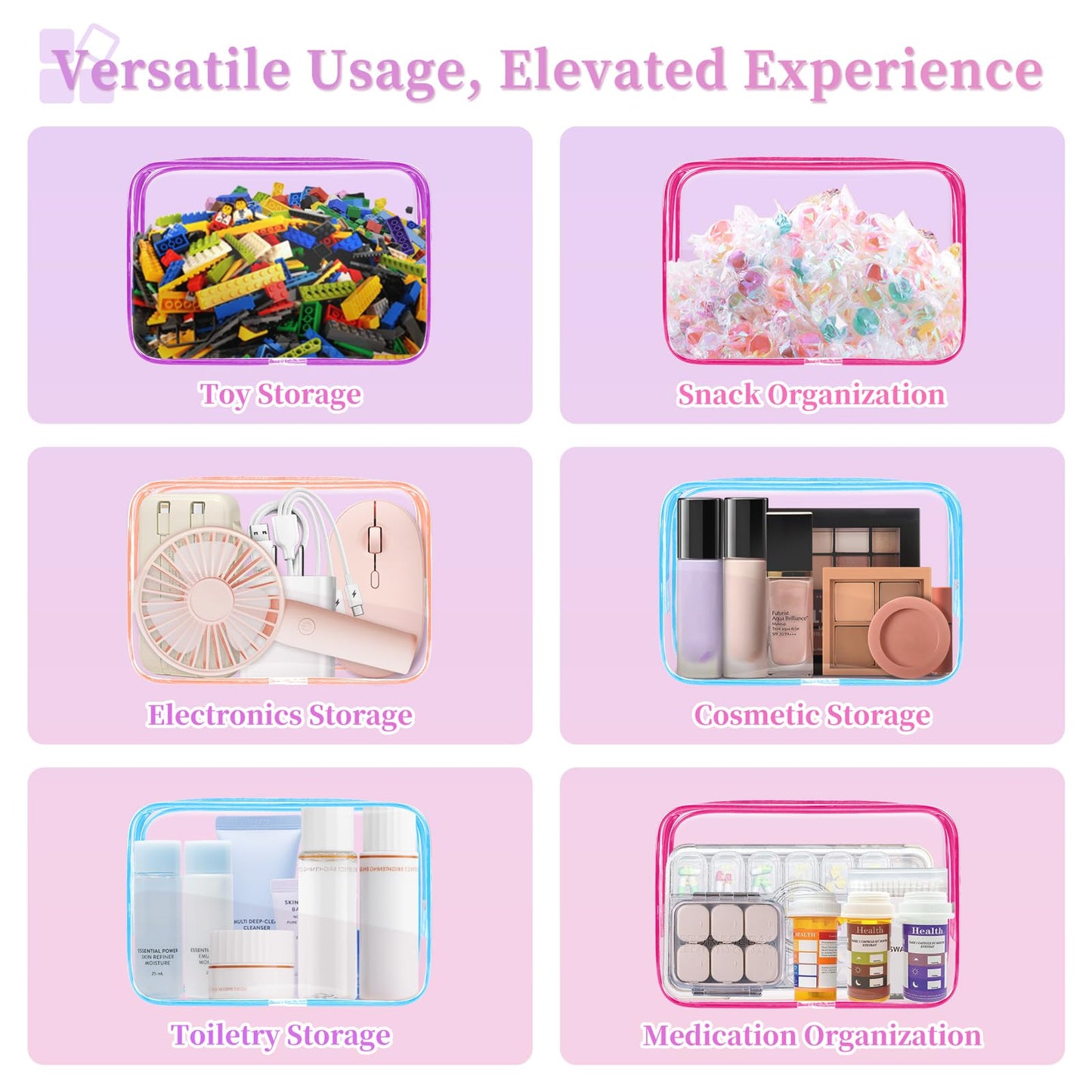 TISRATOK 12 PCS Clear Makeup Bag for Women with Zipper, TSA Approved Toiletry Pouch, Cosmetic Bag Bulk for Travel Organizer Essentials - Multicolor, Medium