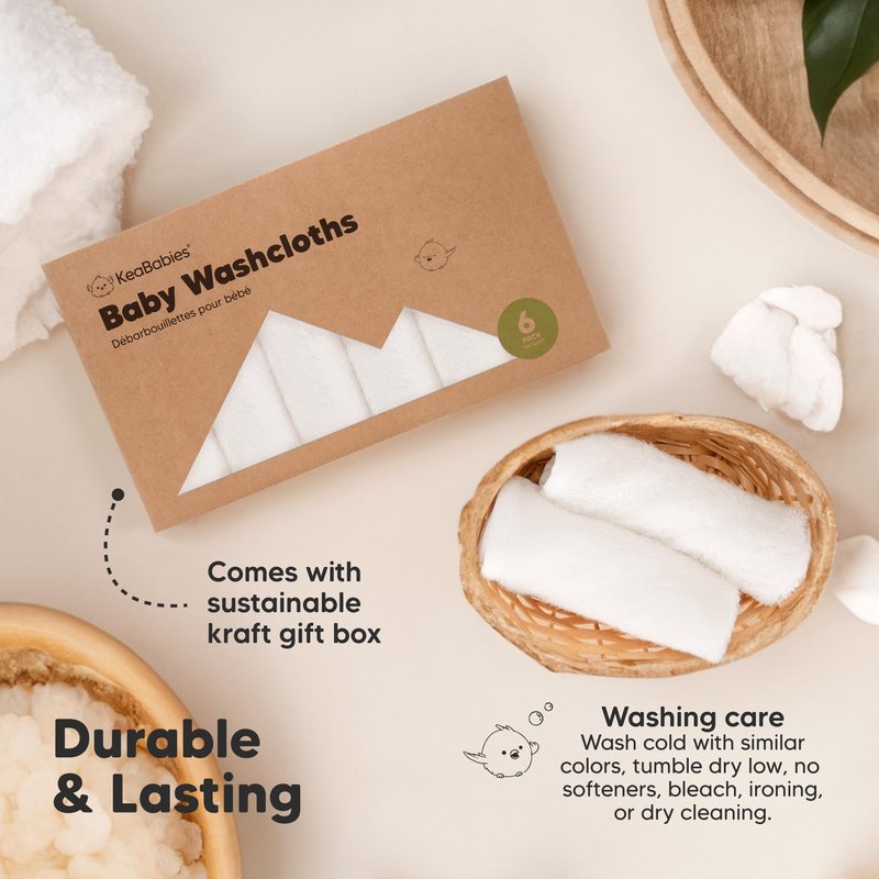 6-Pack Baby Washcloths – Soft Absorbent Viscose from Bamboo Washcloths for Face, Body, Baby Towels for Newborn, Kids, Toddlers, Infant, Gentle on Sensitive Skin, 10x10 Reusable Face Towels (White)