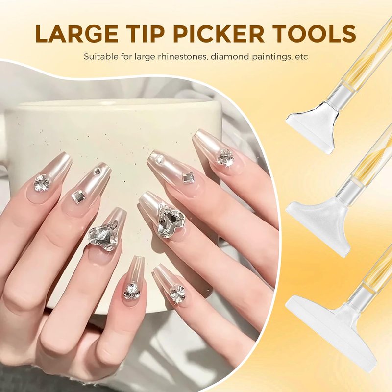 Rhinestone Picker Tool Kit: 2Pcs Rhinestone Applicator Handle, Dual-Ended Bedazzling Tools Pen with 12 Upgraded Plastic Replacement Tips, Clay for DIY Nail Art Craft (Yellow)