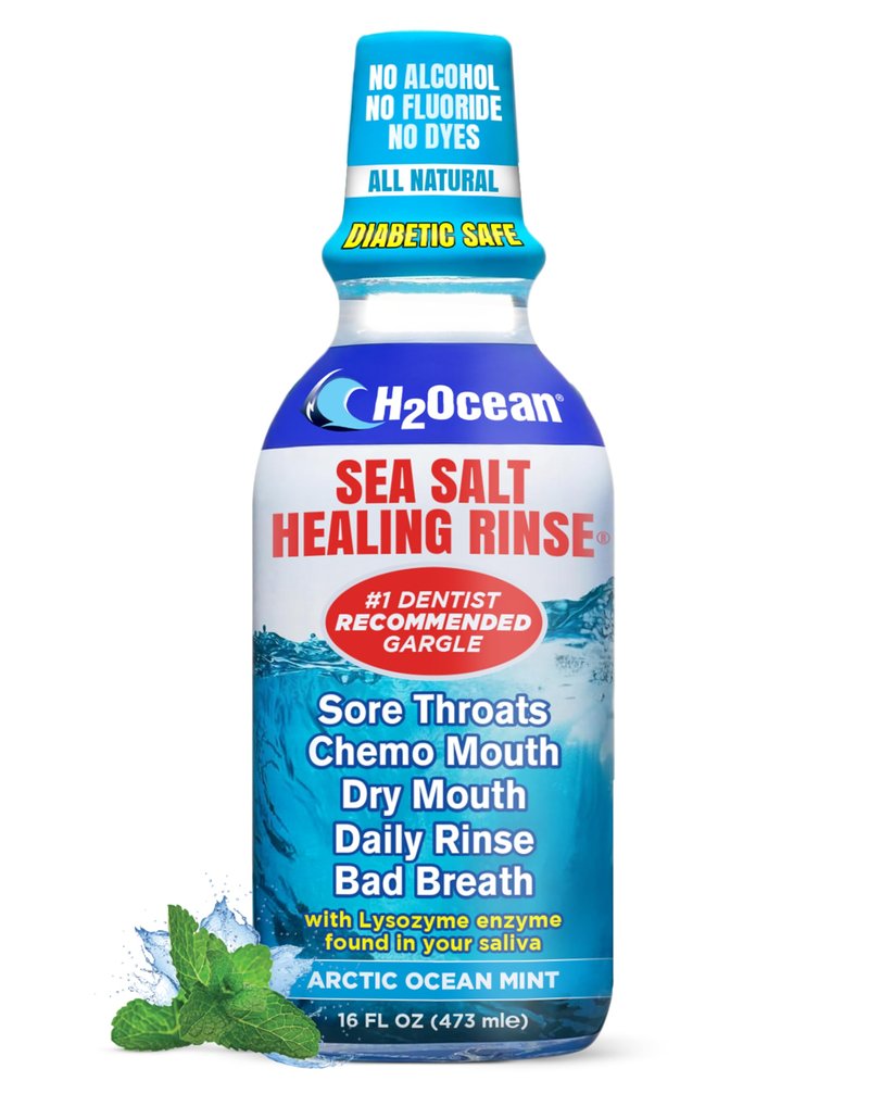 H2Ocean Healing Rinse Natural Sea Salt Whitening Mouthwash - Alcohol & Fluoride-Free Oral Care for Tonsil Stones, Sore Throats, Wisdom Teeth Recovery & Gum Health - Arctic Ocean Mint, 8 oz (Pack of 2)