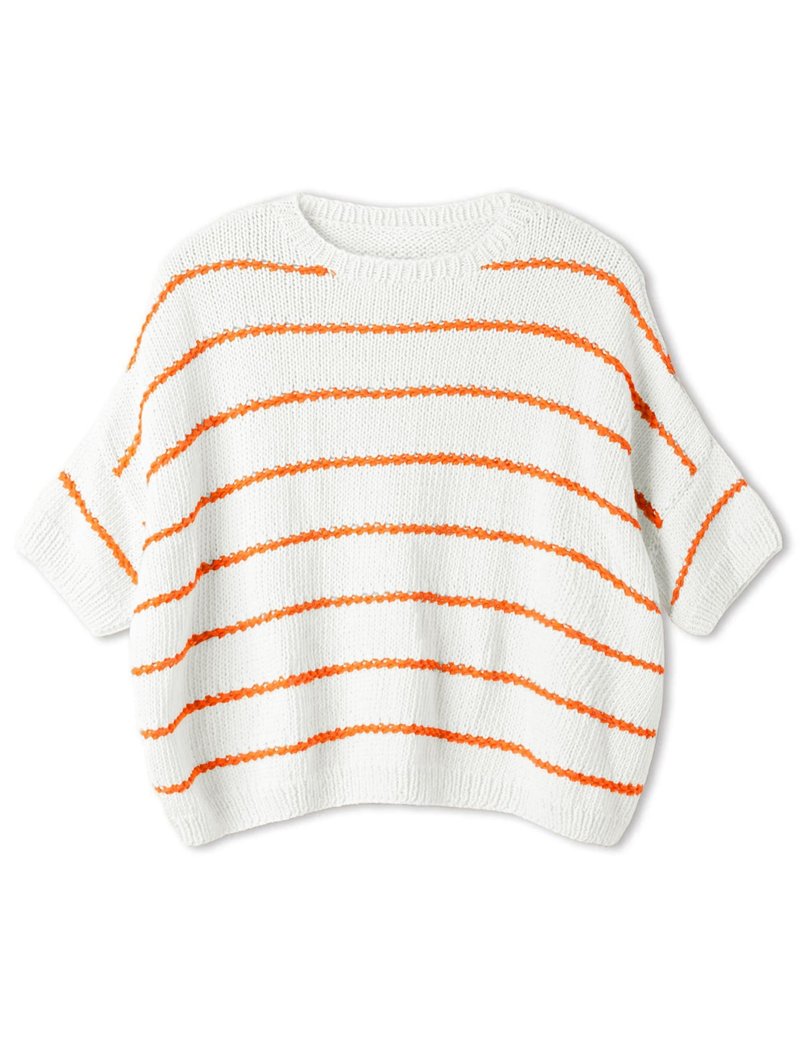 QIBABU Womens Short Sleeve Striped Sweater Top Casual Crewneck Lightweight Shirt Spring Summer Cropped Knit Tops(2242-White-XL-QB)