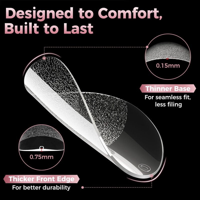 Luckyfairy Almond Nail Tips - 240pcs Soft Gel Pre-Shaped Acrylic Full Cover Nails | 12 Sizes Available