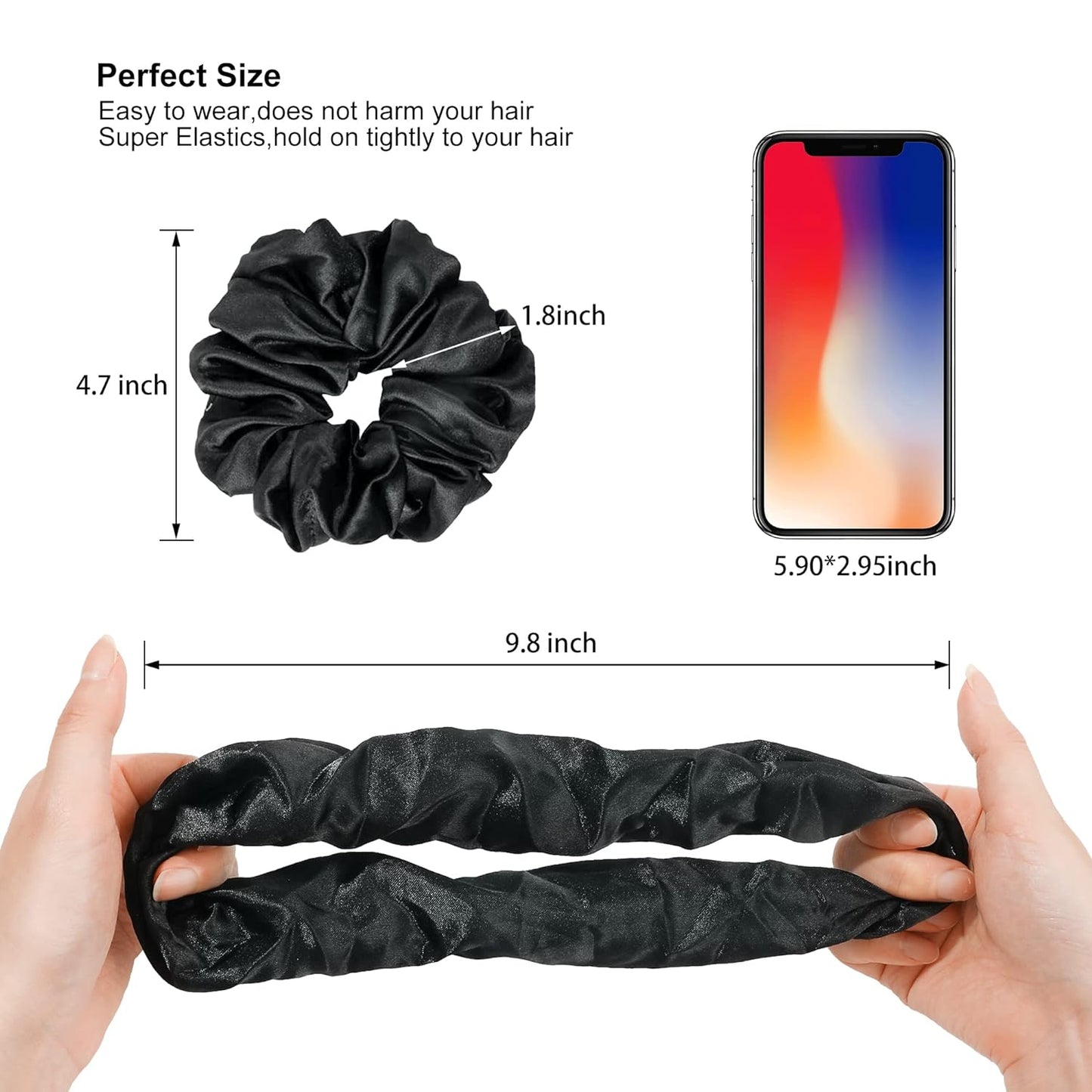 Skiennix Satin Hair Scrunchies - 16 No-Crease Ponytail Holders for Thick, Curly Hair | Cute & Durable