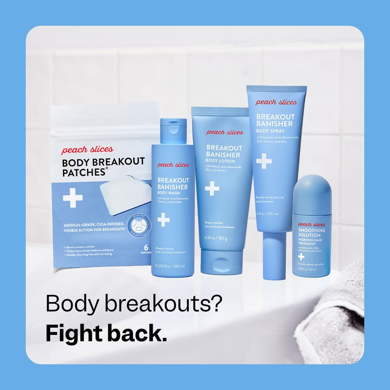 Peach Slices - Body Breakout Patches (6 ct) - Overnight Body Pimple Patches - Hypoallergenic - Flexible & Painless - Cica & Hydrocolloid Bandages - Vegan & Cruelty Free - Korean Skin Care & Beauty
