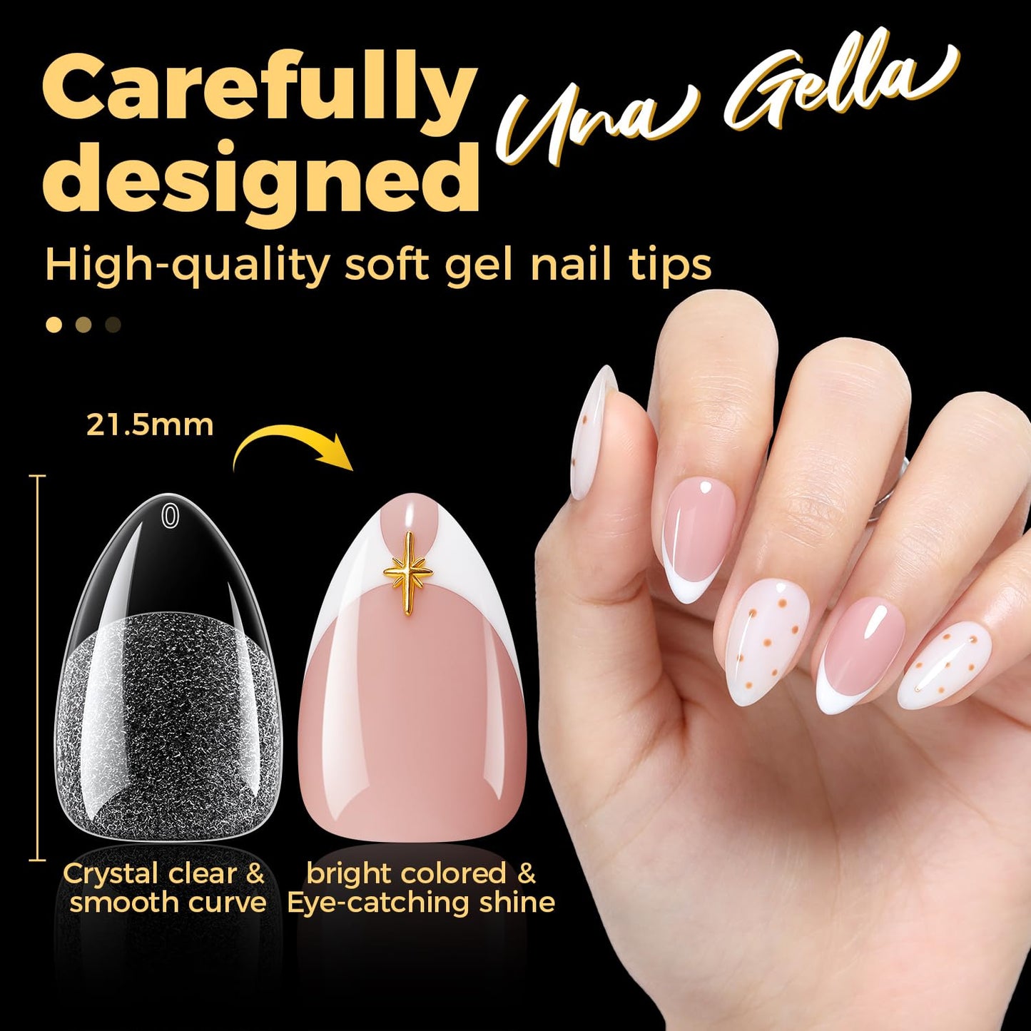 UNA GELLA Almond Nail Tips - 240 Pcs Pre-Shaped Short Gel Fake Nails | Full Cover, Soft & Easy DIY