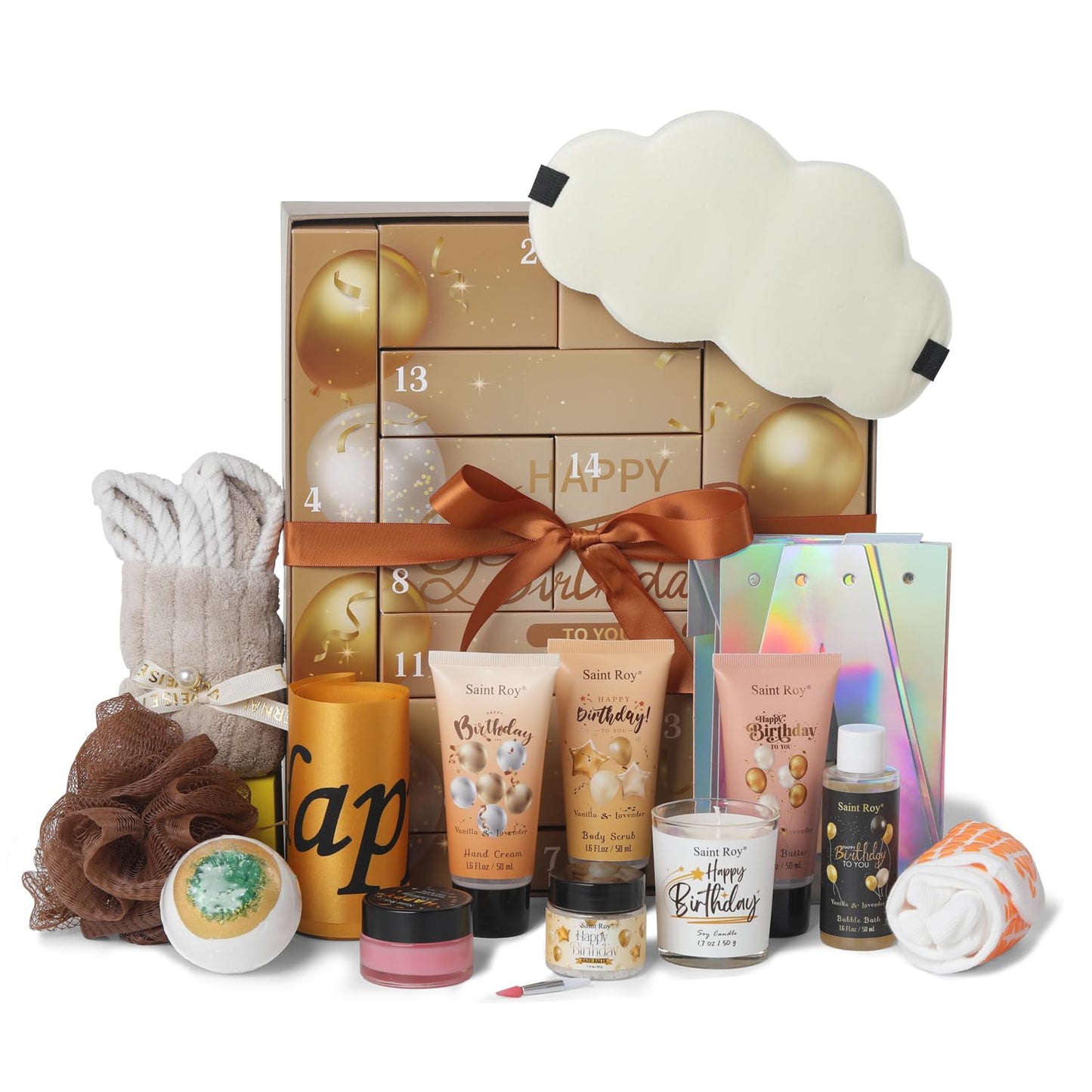 Large basket 25 pcs for Women & Men Gifts, Vanilla Honey & Almond Bath & Body Gift Basket, Face Skin Care Kit, Home Spa Gift Set, Self-Care Kit, Necklace, Birthday, Christmas, Mother Day, Anniversary